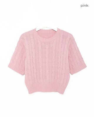Cable Cropped Short-Sleeve Knit