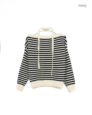Tie-set off-shoulder striped knit
