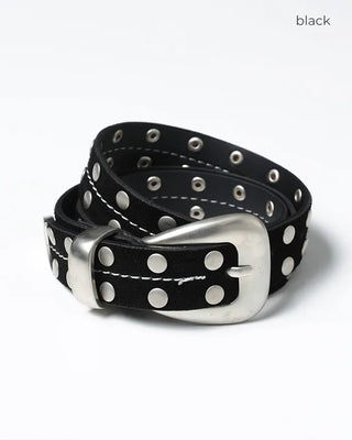 Suede center-stitched double-studded belt