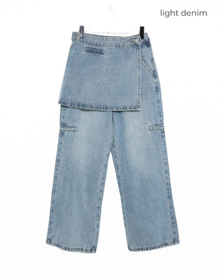 Washed wrap wide denim