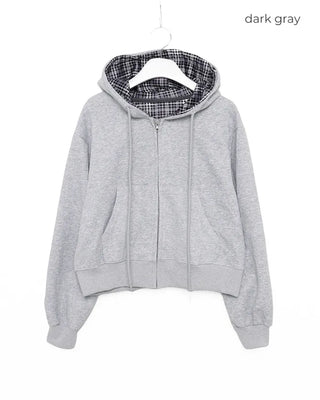 Inner tartan check cropped hooded parka