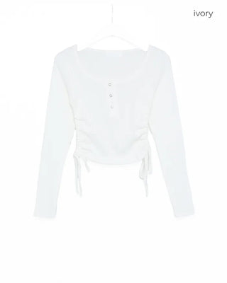 Jewel Neck Drawstring Crop T-Shirt