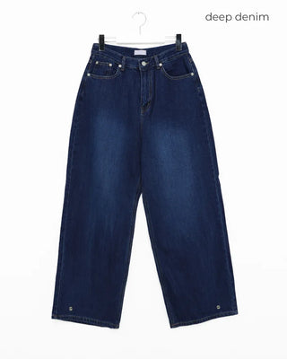 Hem snap wide denim pants