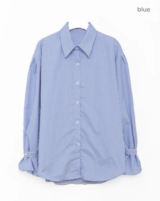 Puff-sleeve striped blouse