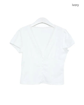 V-neck lace waist-shaping blouse