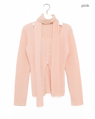 Ribbed cardigan and scarf set