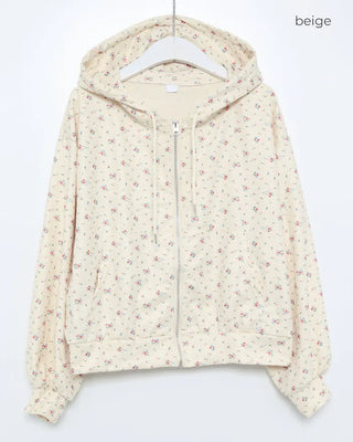 Flower zip hoodie & shorts set