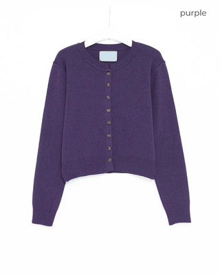 Round neck marble button basic cardigan