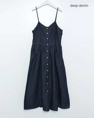 Denim button sleeveless long dress