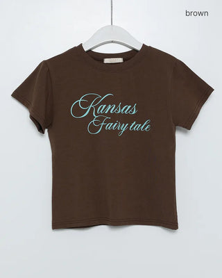 Lettering semi-cropped short-sleeve T-shirt