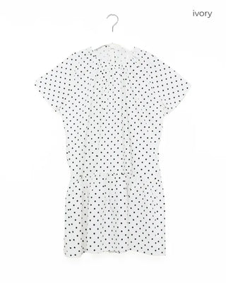 Dot pattern shirred short-sleeved dress