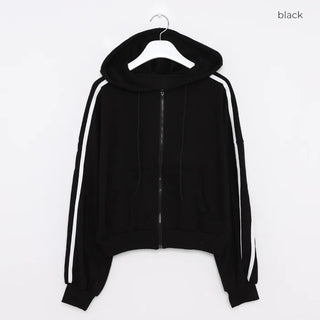 Two-line cropped zip hoodie