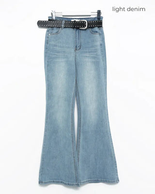 Double studded belt set with bootcut cotton pants