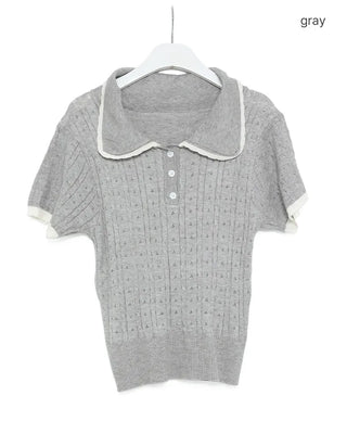 Lace Collar Point Short-Sleeve Knit