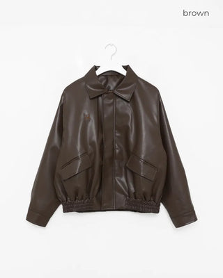 Oversized Collar Faux Leather Jacket
