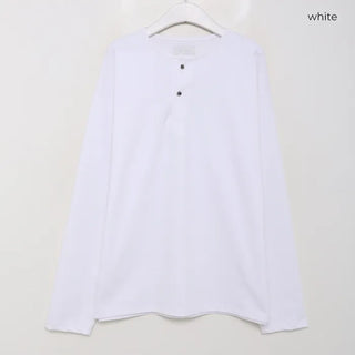 Henley neck long-sleeve T-shirt