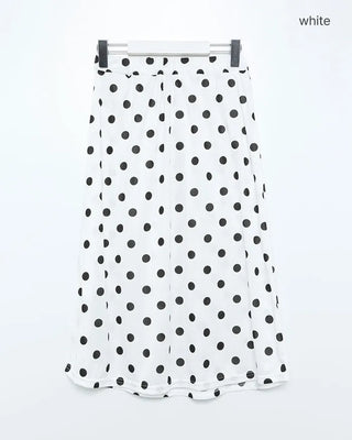 Elastic waist polka dot midi skirt