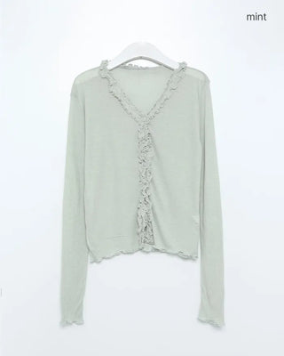 Frilled V-neck cardigan