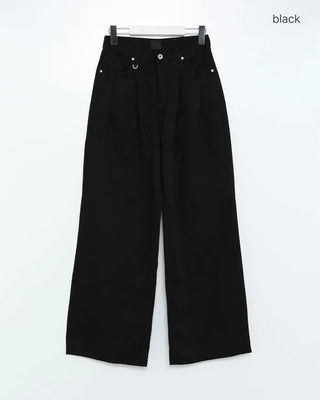 Wide-leg pleated cotton pants