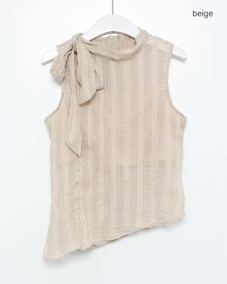 Mock neck ribbon string sleeveless