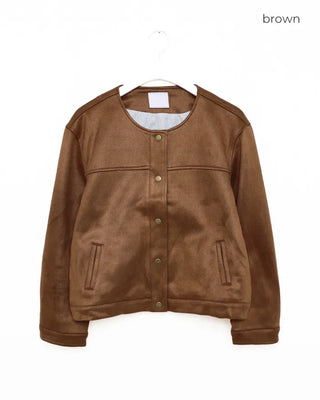 Suede round neck jacket