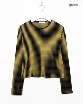 Round neck striped long T-shirt