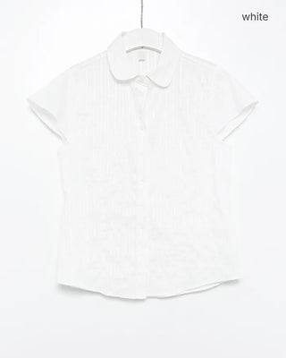 Flower stripe flared cap sleeve blouse