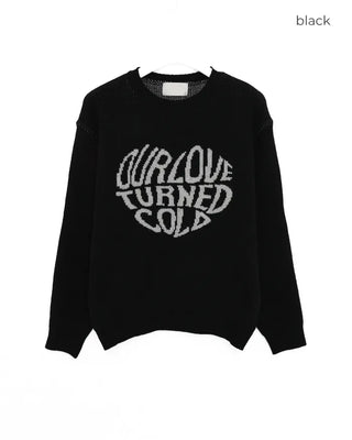 (Unisex) Heart Lettering Round Neck Knit