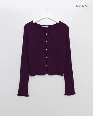 Ribbed Frill Slim Cardigan