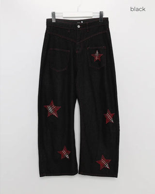 Check Star Patch Point Denim Pants