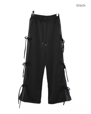 Dot Bicolor Ribbon Elastic Waist Pants
