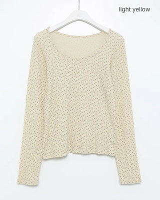 2-way neck floral rib long T-shirt