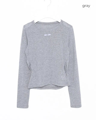 Side-shirred long-sleeve T-shirt