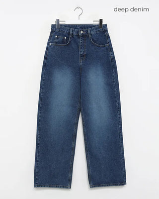 Washed straight denim pants