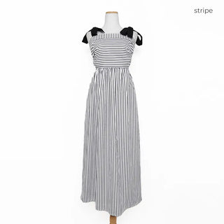 Ribbon strap striped dress