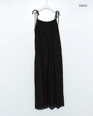 Ribbon Strap Shirred Gathered Dress