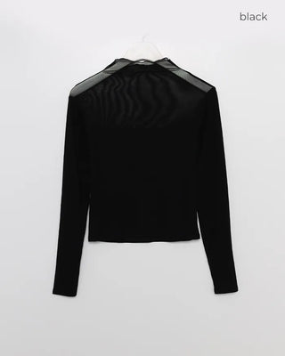 V-neck see-through bicolor T-shirt