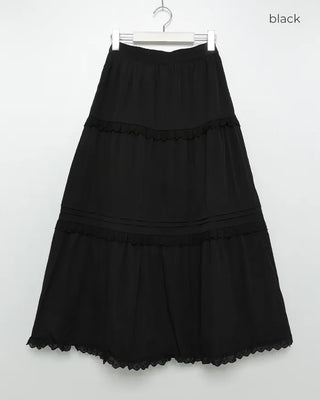 Lace tiered flared long skirt