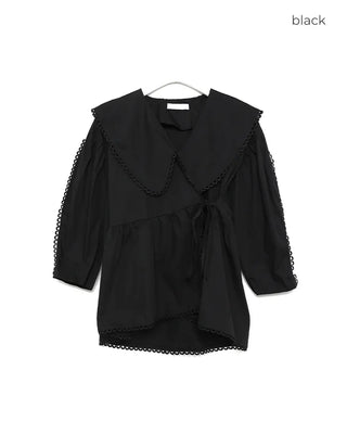Punching Lace Wrap Peplum Blouse
