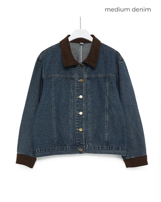 Corduroy Collar Neck Denim Jacket