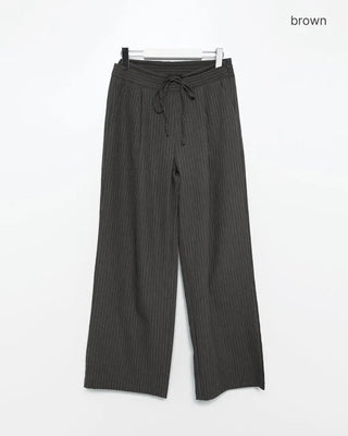 Striped pintuck wide-leg pants
