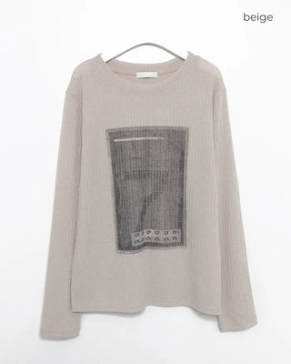 2-Way Neck 7 Illustration Ribbed Long T-Shirt