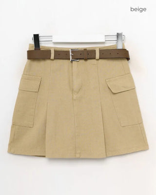 Belted mini skirt with side pockets