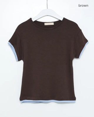 Two-tone layered Tencel short-sleeved T-shirt