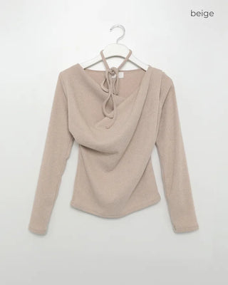 Choker Set Shirred Off-Shoulder Slim Knit