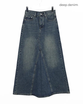 Slit maxi denim skirt