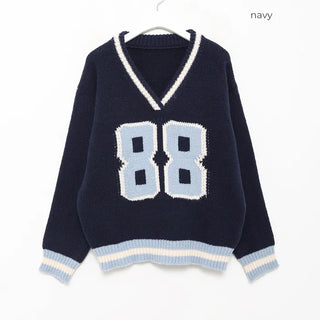 88 V-neck bicolor knit