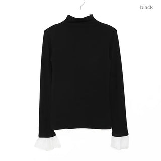 Sleeve lace color-block T-shirt