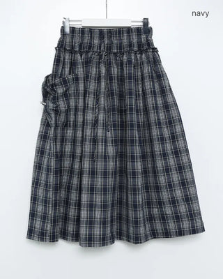 Checked pocket banded long skirt