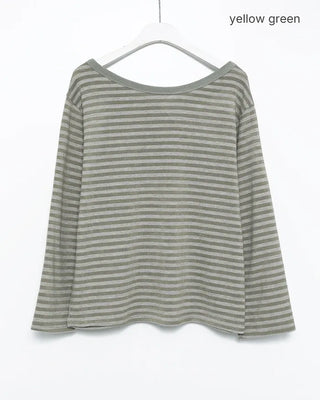 Boat neck striped long cut and sew